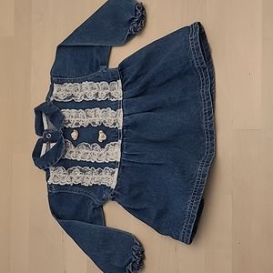 EUC Vintage Hopscotch Denim Girls Dress with Lace and Rise Details